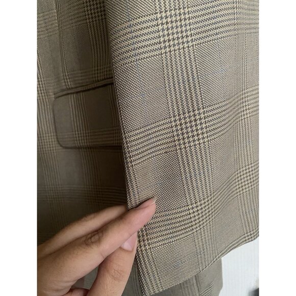 TASSO ELBA Suit Blazer Men Sz 44 Tan/Brown Checkered Plaid Sport Coat Macys - Picture 7 of 8